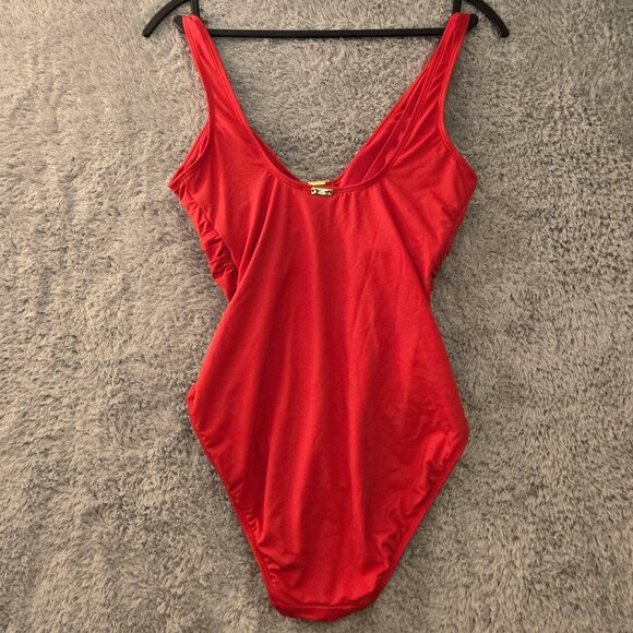 Lauren Ralph Lauren Ring-Detail Over The Shoulder One-Piece Swimsuit Red NWT - Picture 3 of 8